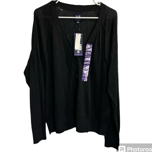 GAP Black Linen Blend Cardigan Sweater XXL - Picture 2 of 5